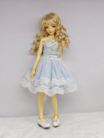 1/4 girl doll in yellow skin with makeup, clothes, shoes and wig